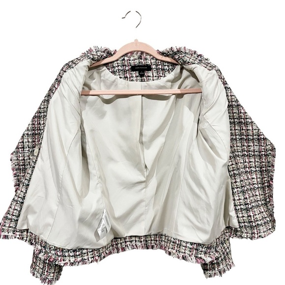 Ann Taylor Fringe Tweed Double Breasted Blazer Jacket sz: 4 S Pink Work Casual - Picture 2 of 6